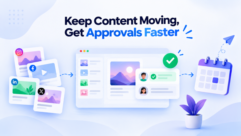 Client approval workflow for reviewing and approving social media content