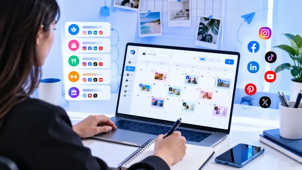 QuickSocials content calendar for planning social media content for multiple clients